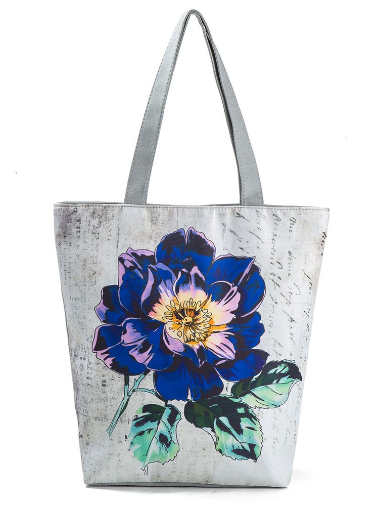 Miyahouse Hoge Capaciteit Vrouwen Tote Bag Blue Bloemenprint Schoudertassen Shopper Boodschappentas Draagbare Buiten Zak