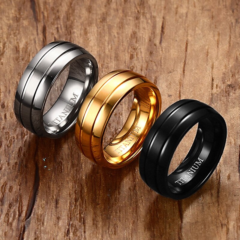Vnox Pure Titanium Ring Mannen Sieraden 8Mm Zwart Titanium Ring Matte Afwerking Amerikaanse Maat 9 10 11 12