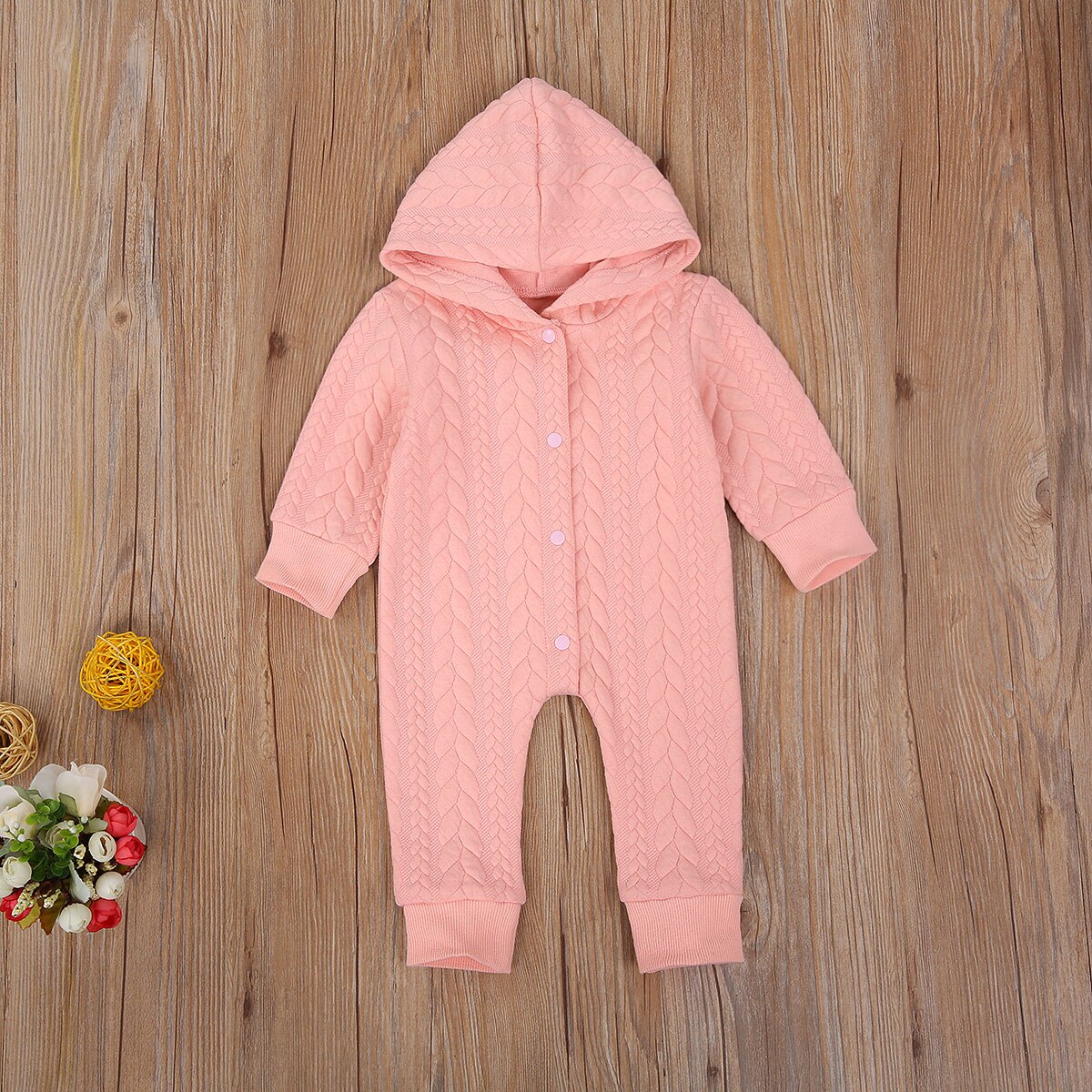0-24M Baby Meisjes Jongens Rompertjes Lange Mouw Herfst Effen Kleur Single-Breasted Hooded Warm Jumpsuits 2 kleuren