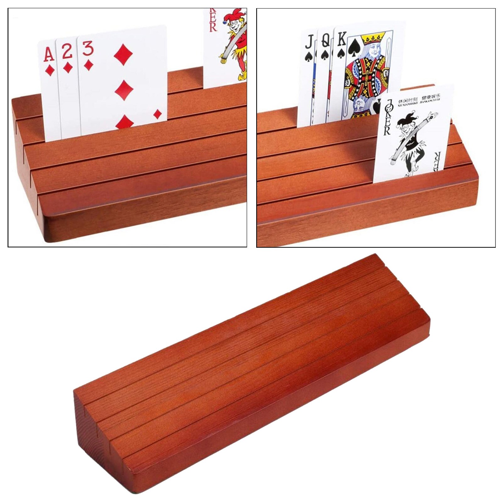 Solid Wood Playing Card Holder Base Game Cards Stand Organizer Rack for Kids Adults and Seniors