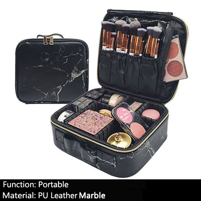 Female Beauty Makeup Case Brushes Organizer Storage Box Bolsa Maquillaje Women Cosmetic Bag For Makeup Suitcase: D Black
