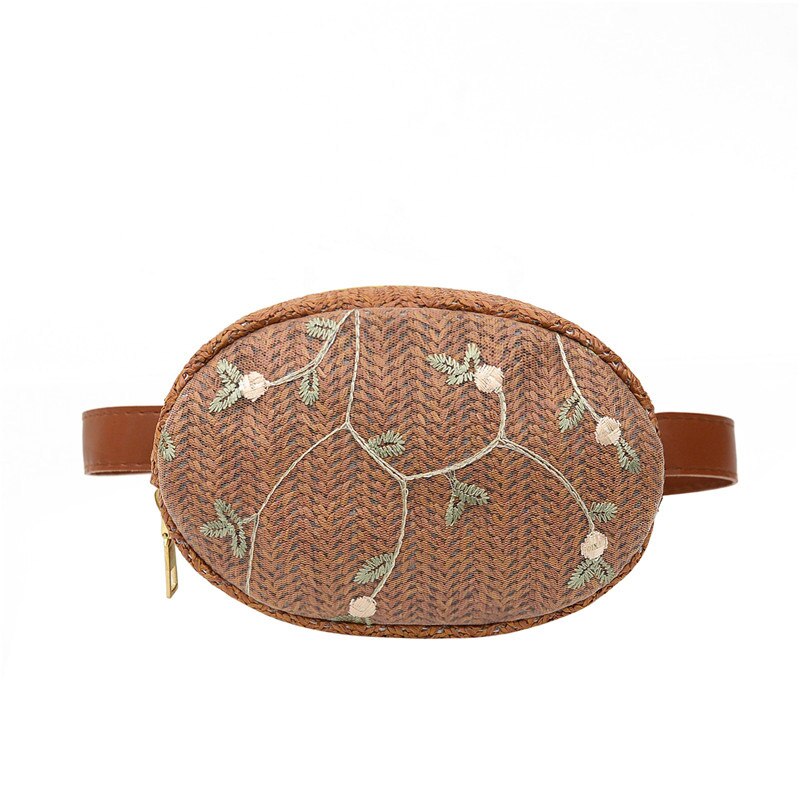 Saco de cintura feminina boêmio palha praia sacos moda verão tecido cinto bolsa feminina fanny pacote ombro crossbody peito saco hip bolsa: Brown belt bag