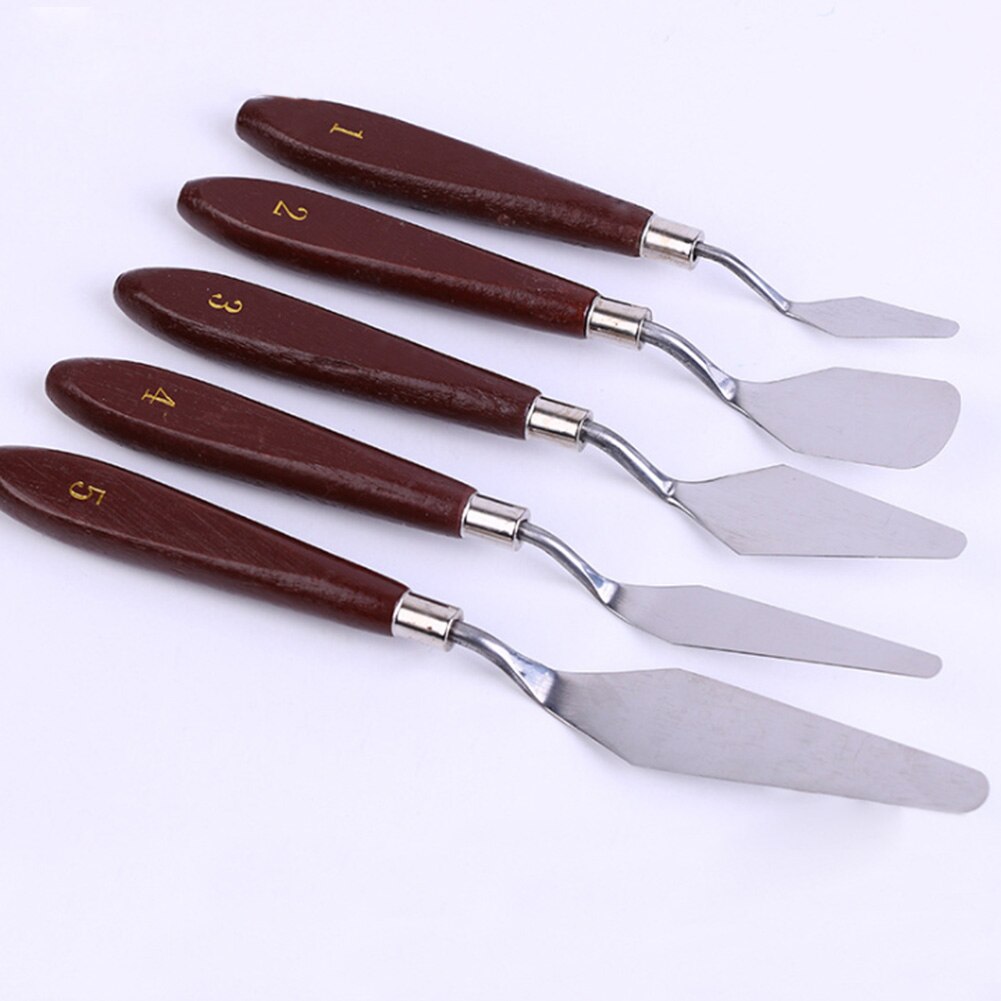 5pcs/set Mixing Scraper Oil Painting Stainless Steel Wooden Handle Tools Paint Palette Artist Spatula