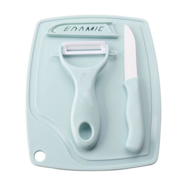 3Pcs Keramische Dunschiller Snijplank Fruit Mes Groente Snijmachine Fruit Mes Handig En Praktisch Keukengerei Set: blue