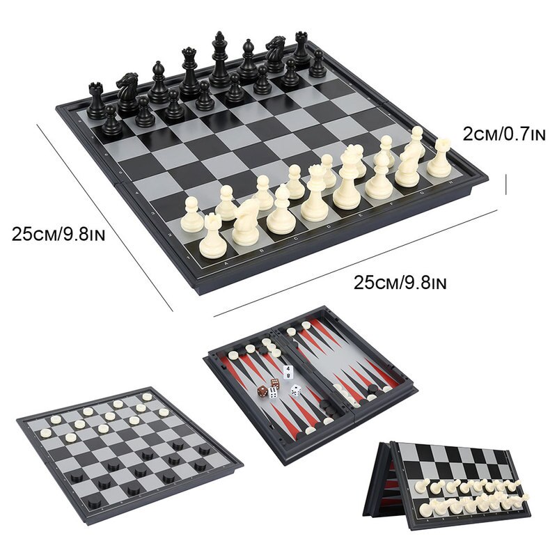 Jeu d'échecs pliants et portables 3 en 1, ensemble d'échecs magnétiques, jeu de dames de Backgammon, jouets pour enfants, amusant