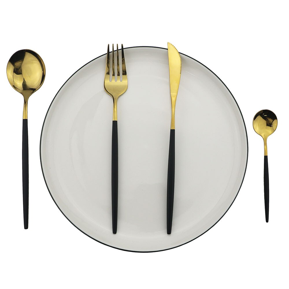 Black Gold Cutlery Set 18/10 Stainless Steel Dinnerware Set 16Pcs/24Pcs/32Pcs Kitchen Tableware Set Knife Fork Spoon Dinner Set: 8 set / 4Pcs Black Gold