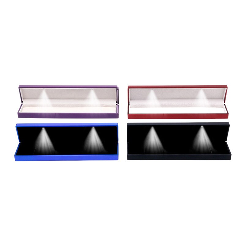 LED Velvet Long Boxes Necklace Padent Box Wedding Jewelry Display Case