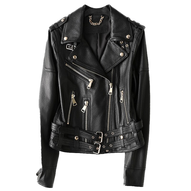 Nerazzurri-Chaqueta corta de motorista de cuero negro para mujer, Ropa de talla grande suave y ligera con cremallera de manga larga para otoño, 6xl, 7xl,: M