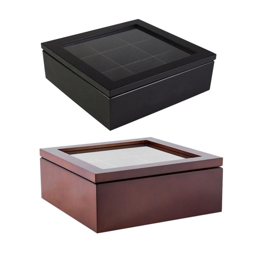Wooden Tea Box 9-Compartment Organizer Storage Case Tea Coffee Dried Flowers Protect Storage Boxes