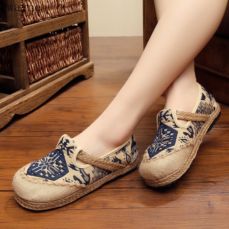 round head cotton and linen national wind shoes summer pedal linen shoes breathable lazy flat shoes