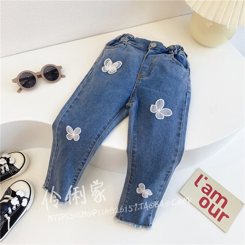 Jean papillon pour petites filles, pantalon en Denim Slim décontracté pour enfants, printemps automne 2022