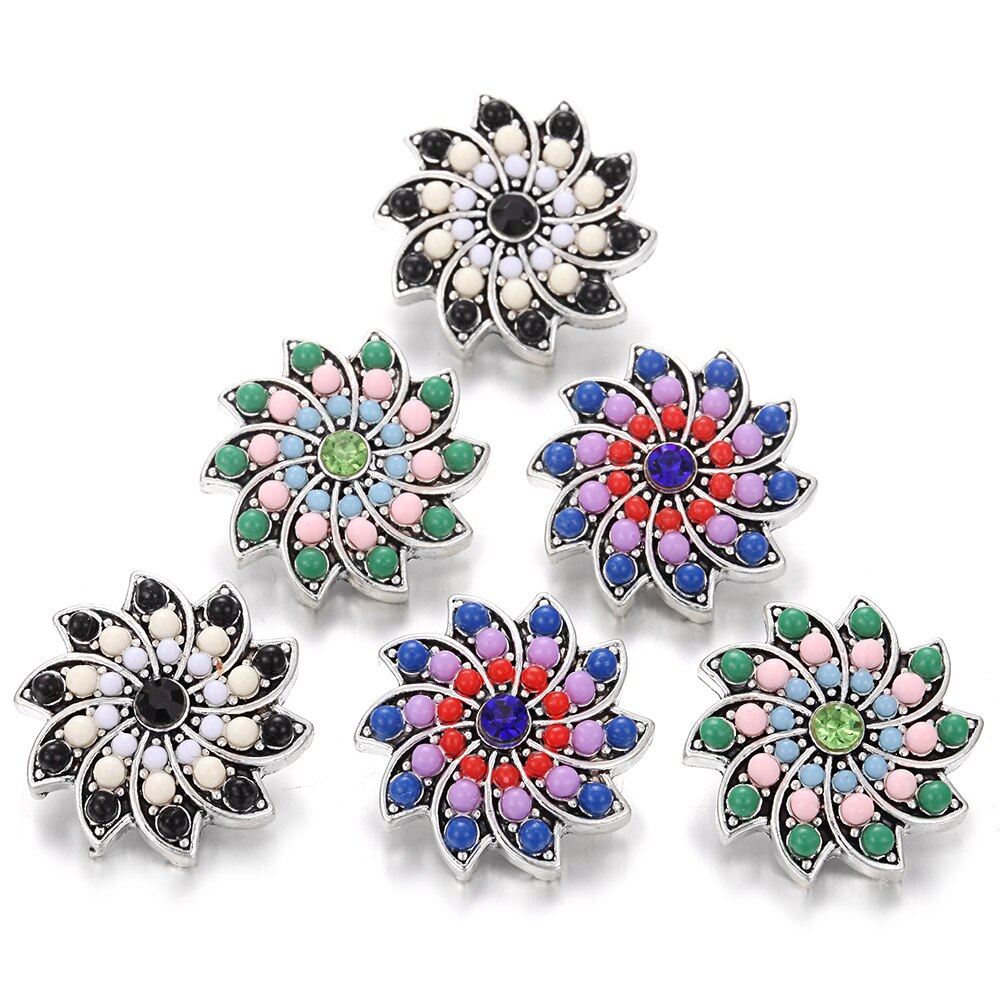 6 stks/partij Snap Sieraden DIY Crystal Rhinestone 18mm Bloem Snap Knoppen Fit 18mm Snap Armbanden Bangles Vrouwen knop Sieraden