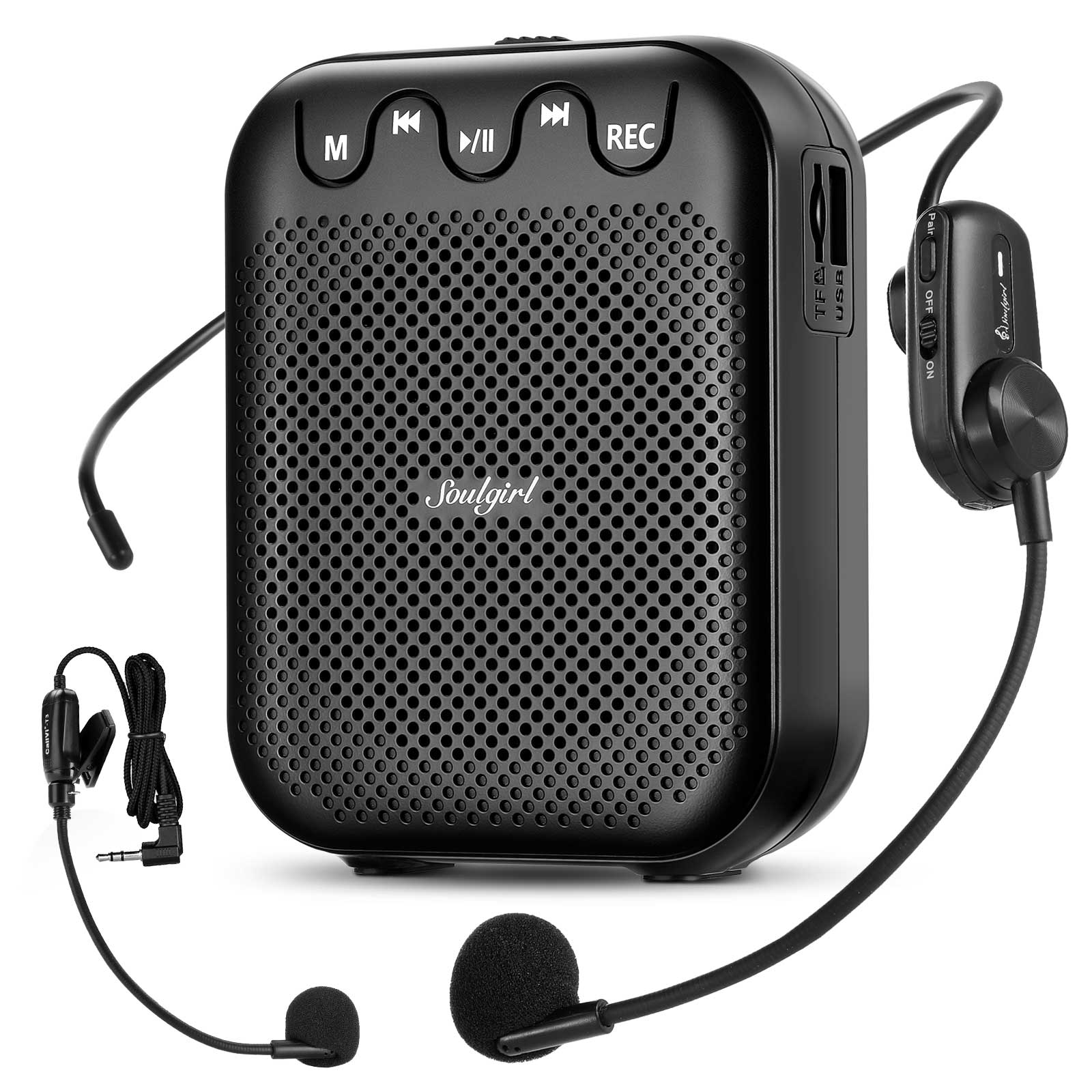 Voice Amplifier with UHF Wireless Microphone Headset, 20W 2600mAh Portable Rechargeable Speaker for Multiple Locations such as C