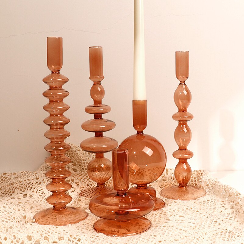 Brown Glass Candle Stick Holders Table Decoration Candles Holder for Candlestick Dinner Candles Party Wedding Centerpieces home
