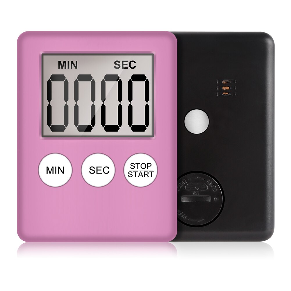 1pcs LCD Digital Screen Square Kitchen Timer Count Up Study Work Sport Timer Alarm Magnet Clock Temporizador Outdoor Timer: Pink