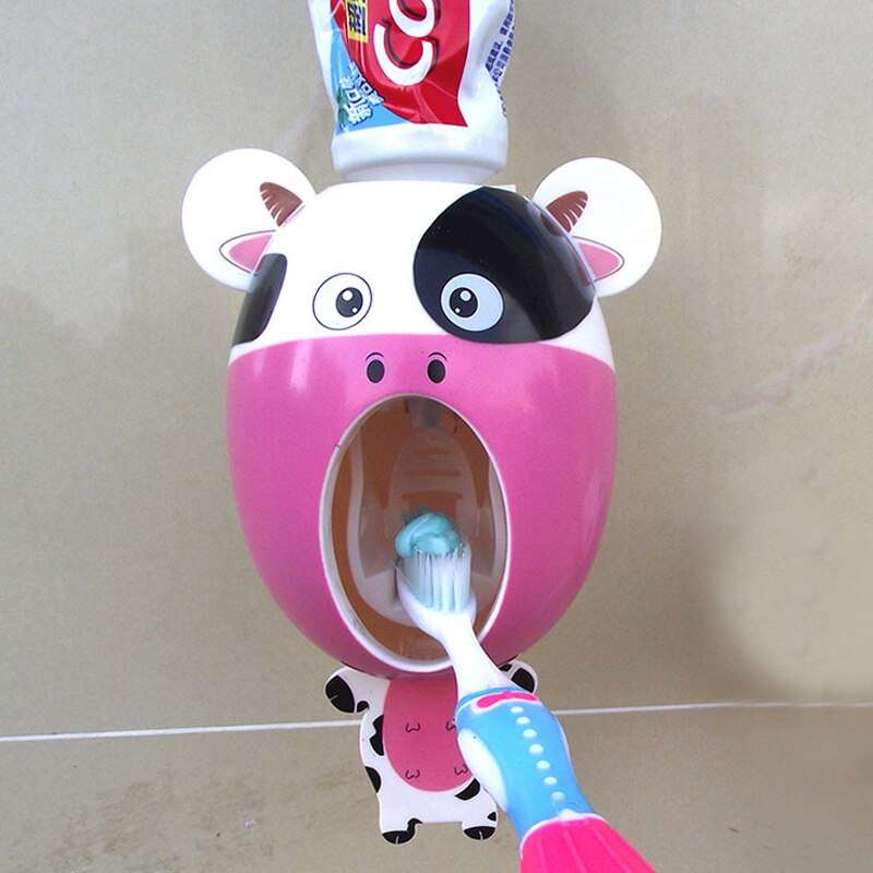 Portable Auto Automatic Toothpaste Dispenser Toothpaste Squeezers Device Easy Squeeze Hands Free Wall Mount Cute Home Decor: Cow
