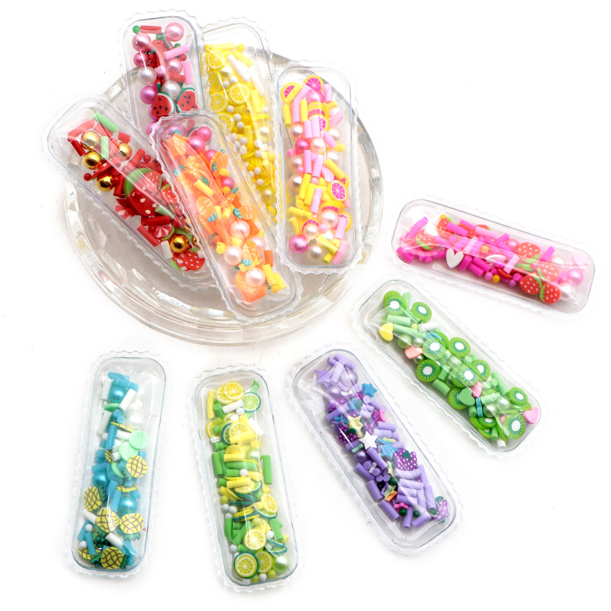 10pcs Transparent Vinyl Sequin Shaker Hair Clips Fruits Series Quicksand Shaker Girls Hairwear Accessories DIY Crafts Decoration