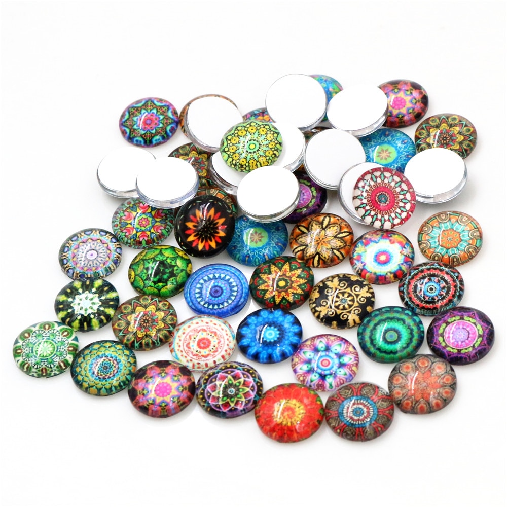 50 Stks/partij 12 Mm Kleurrijke Mode Bloem Foto Glas Cabochons Gemengde Kleur Cabochons Voor Armband Oorbellen Ketting Bases Instellingen