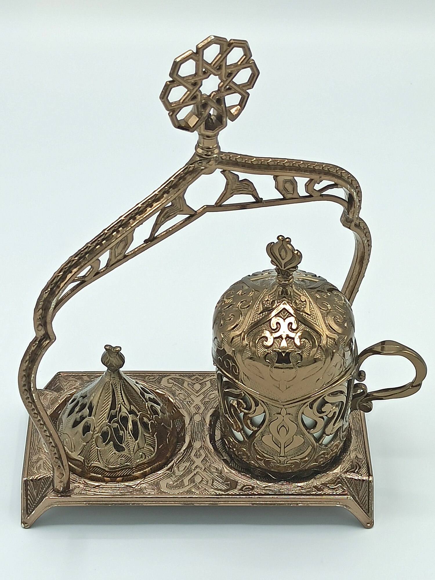Autentiske kaffekopper kaffesæt kit vandglas sukker skål bakke vælg, osmannisk kalkun anatolia: Bronze med skål