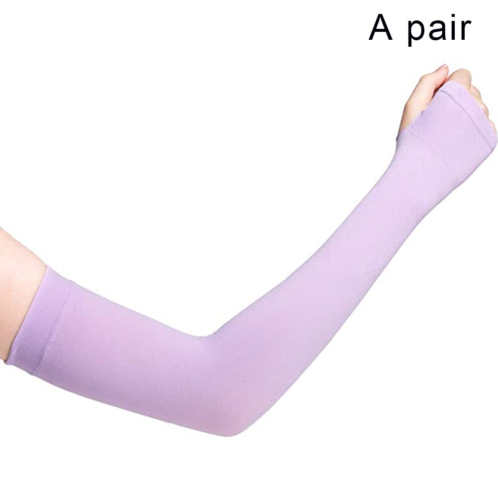 2 Stuks Zomer Arm Mouwen Vrouwen Mannen Arm Compressie Mouw Armwarmer Uv Zon Bescherming Katoen Lange Vingerloze Handschoenen Arm Mouwen: Purple1