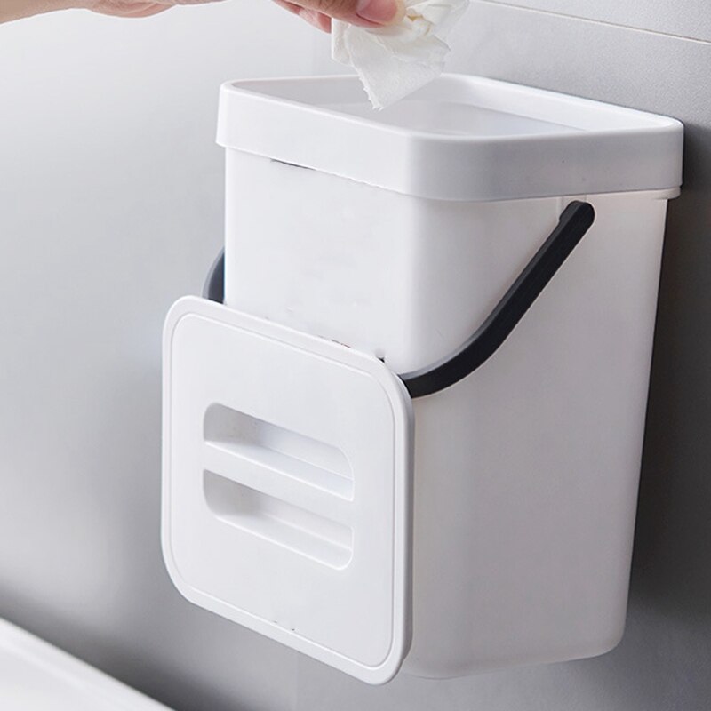 1.3 Gallon Kitchen Compost Bin Trash Can with Lid Under Sink Food Waste Bin Small and Light Bathroom Trash Can White