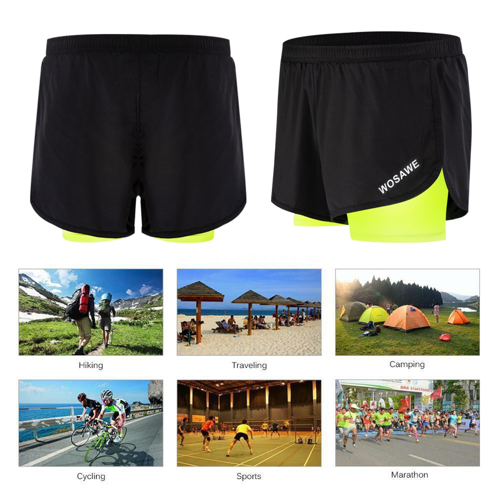 WOSAWE Running Shorts Men 2 in 1 Sports Jogging Fitness Shorts Training Quick Dry Mens Gym Men Shorts Sport gym Short Pants