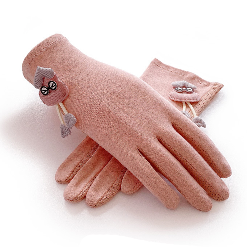 Gants de sport en coton élastique pour femme, motif dessin animé mignon, protection solaire, respirant, antidérapant, pour écran tactile UV, mitaine de conduite, R93
