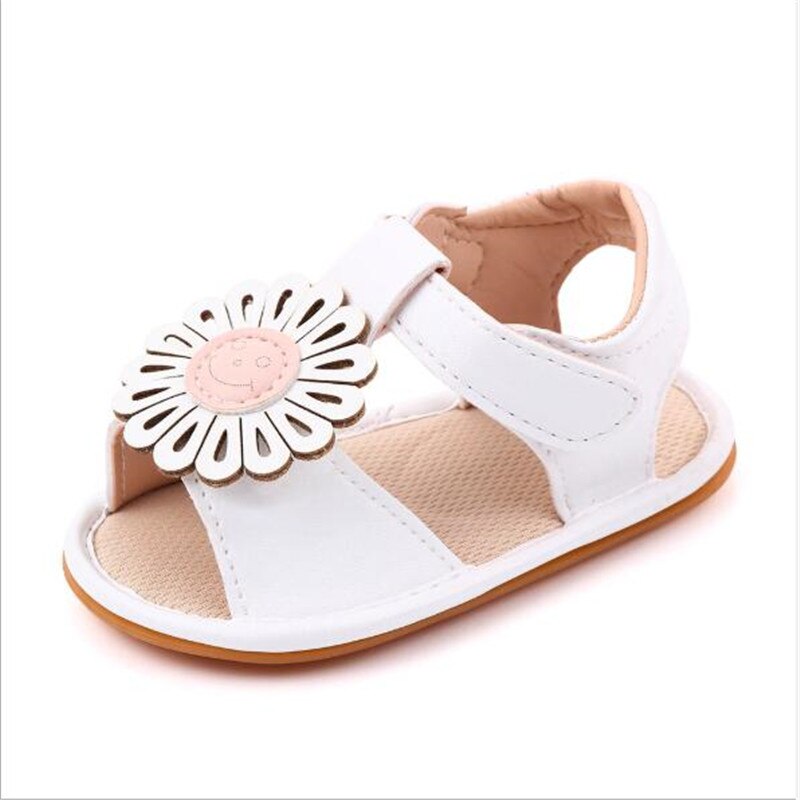 Baby Girls PU Sandals Lovely Flower Baby Shoes Soft Sole Breathable Toddler Footwear Girls Princess Shoes: White / 7-12 Months