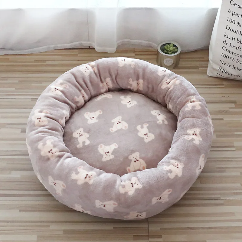Pet Sofa Bed Dog Cat Nest Donut Washable Round Plush Nest Soft Comfortable Cushion Mat Winter Warm Puppy Kitten Calming Beds: M / WHITE