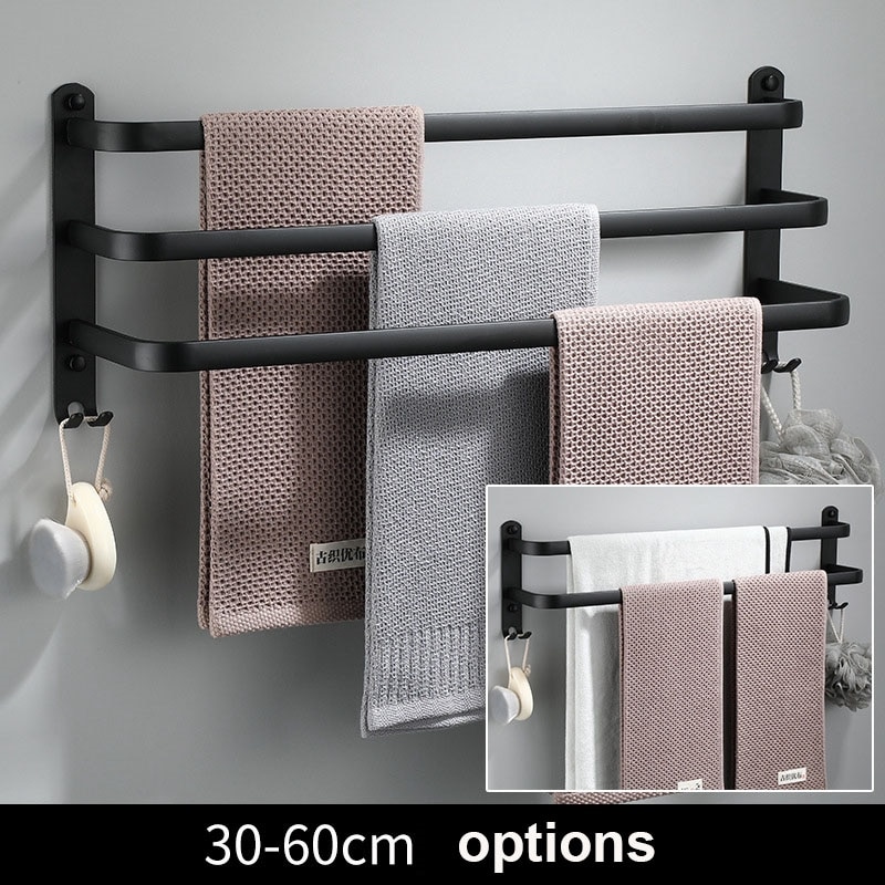 Badkamer Handdoekenrek Wall Mounted Handdoek Hanger Alle Zwarte Handdoek Houder 30-60Cm Handdoek Bar Keuken Handdoek Houder badkamer Accessoires