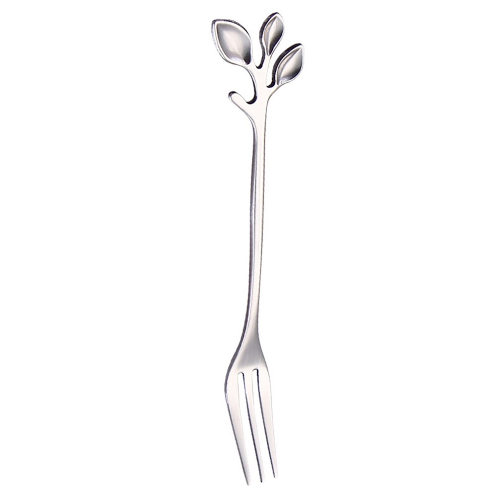 Roestvrij Stalen Lepel Creatieve Tak Bladeren Vork Koffie Lepel Roeren Kerstcadeau Keuken Accessoires Servies: Silver fork