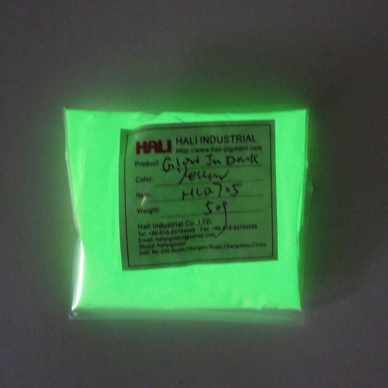 Glow in dark poeder, fotoluminescerend poeder, luminescerend poeder , 1 partijen = 10 kleuren ,10 gram per kleur.: Geel 50g