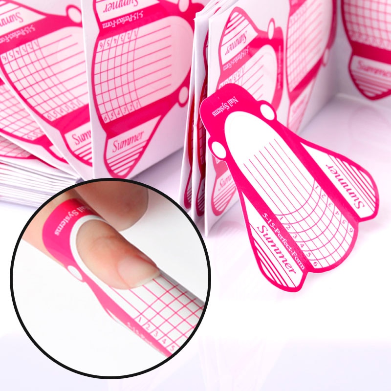 WUF 100pcs Perfect Butterfly Nail Forms Acrylic UV Gel Extension Guide Nail At Tips Accessory DIY Polish Manicure Decor Tools