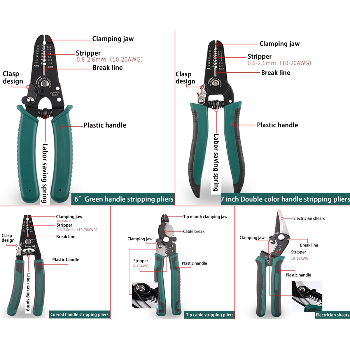 Draad Stripper Decrustation Tang Reparatie Tool Tang Kabel Striptang Krimptang Tang Combinatie 0.6-2.6mm