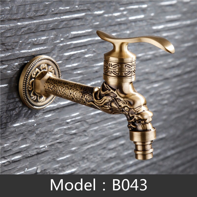 Carved Wall Mount Decorative Outdoor Garden Faucet Bibcock Brass Retro Tap Bathroom Washing Machine Mop Tap Antique WC Faucet: B043