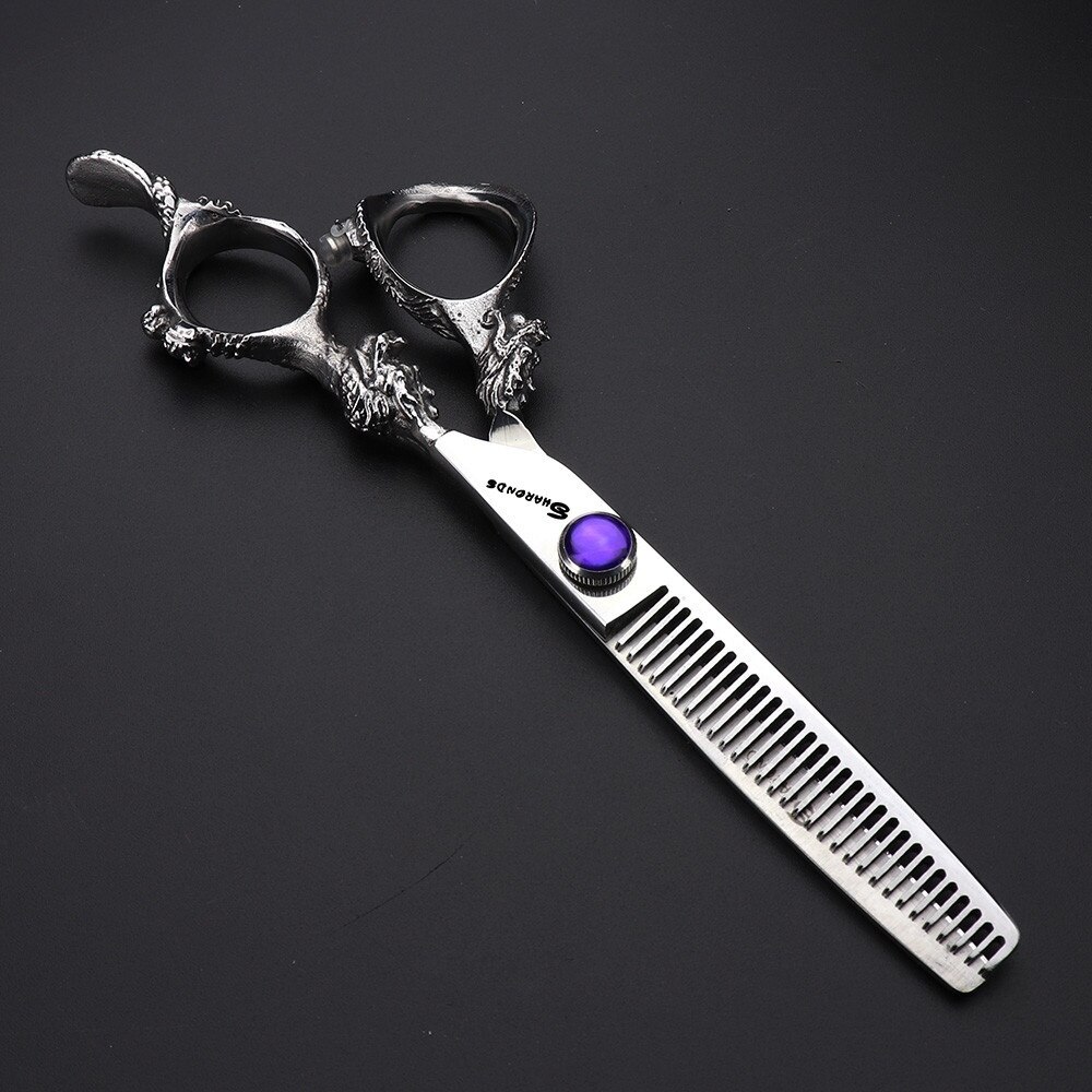 Silver dragon barbershop hairdressing scissors hair sapphire steel cutting thinning shear kit tesoura