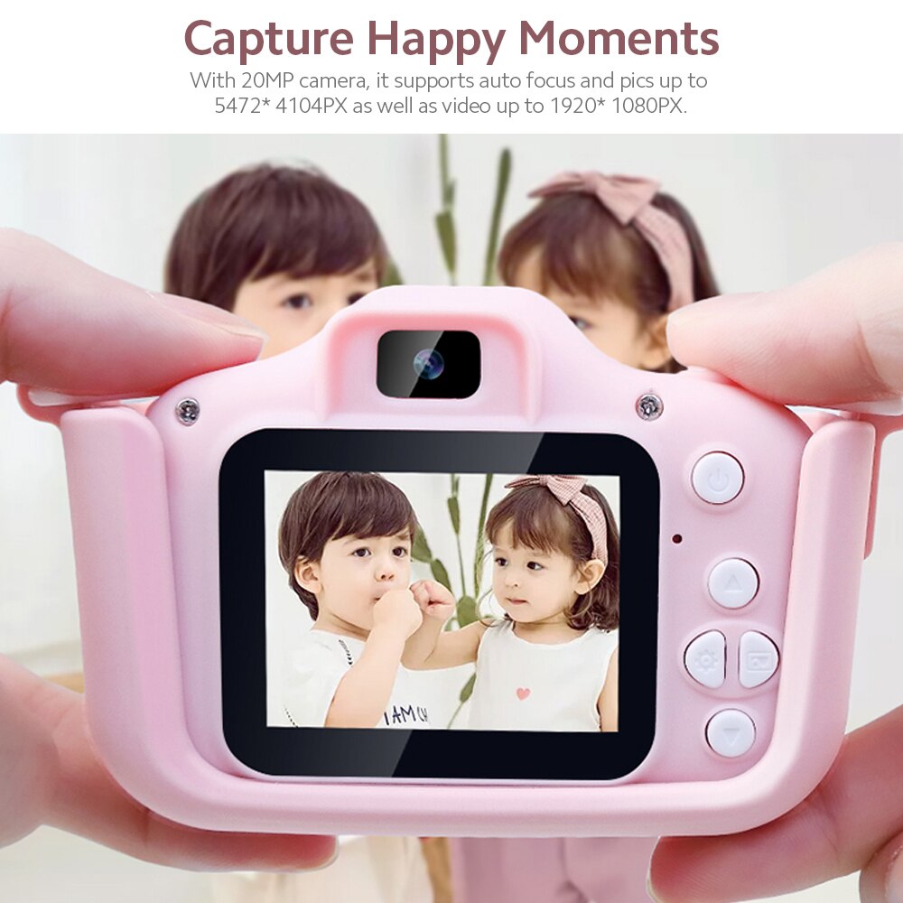 8MP/20MP Kids' Selfie Camera with TF Card Slot 2in IPS Auto Focus Digital Camera Built-in Funny Frames Support 720P Video