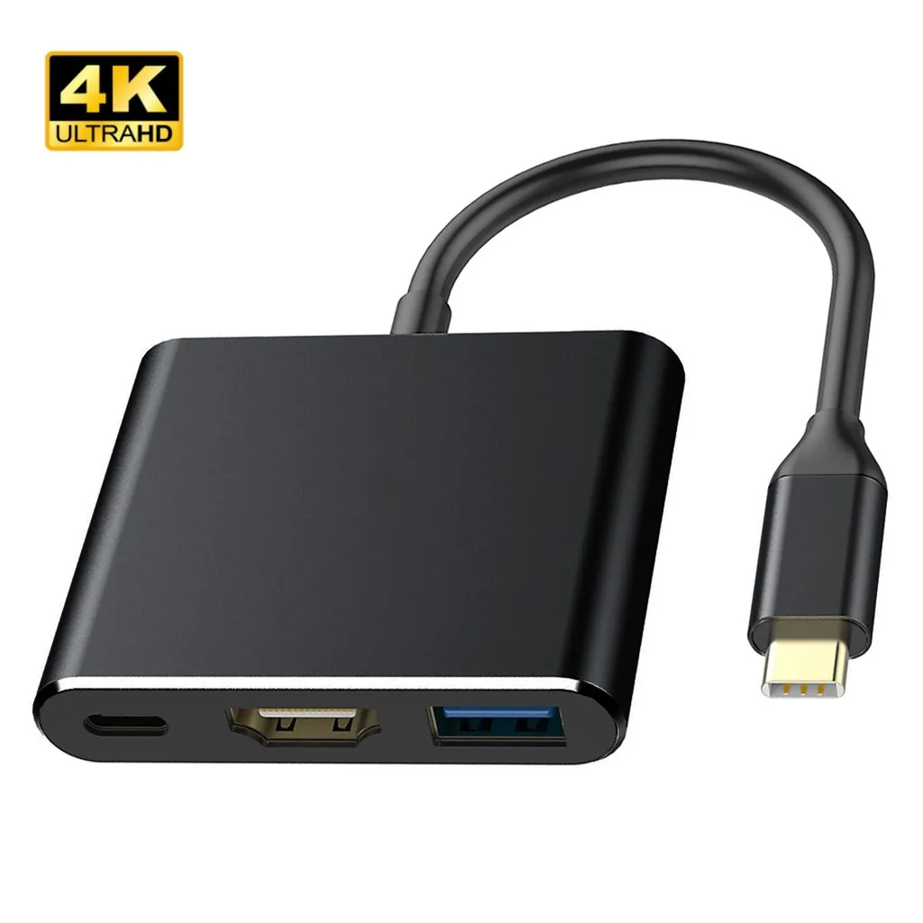 Konwerter Usb c na Hd adapter typu c na HDMI/USB 3.0/typ C adapter rodzaj-c aluminium dla MacBook zawodowiec/powietrze/Huawei kumpel: czarny