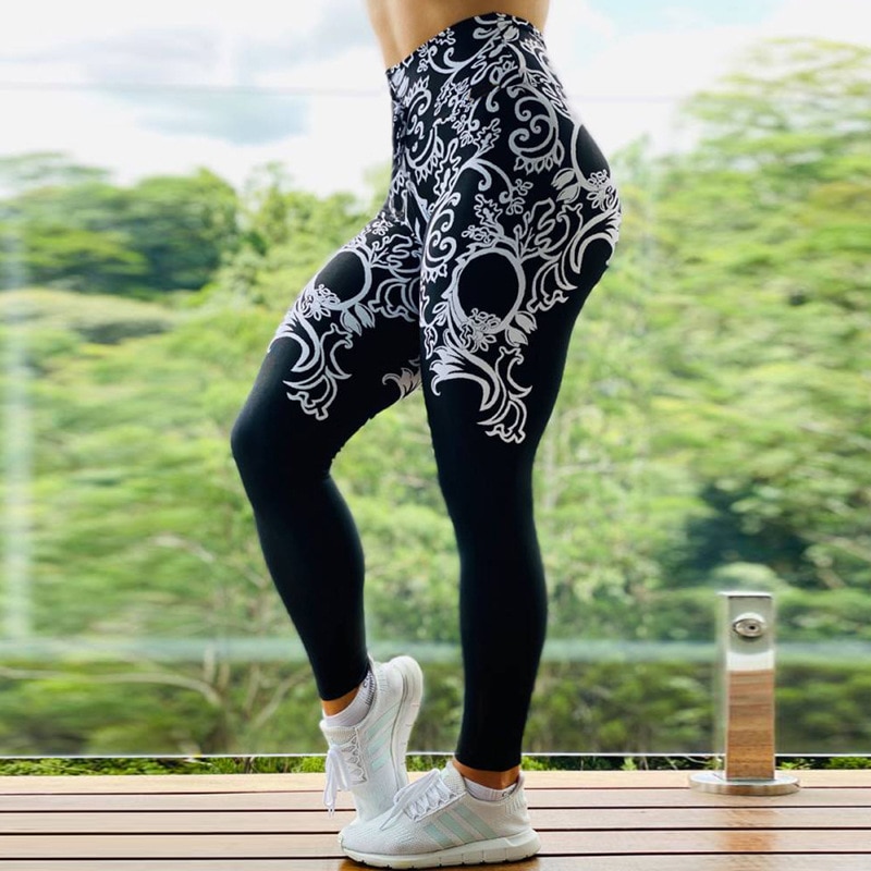 S -3xl kvinder print leggings træning til løb højtaljet sport legging mujer stretch fitness bukser sportstøj