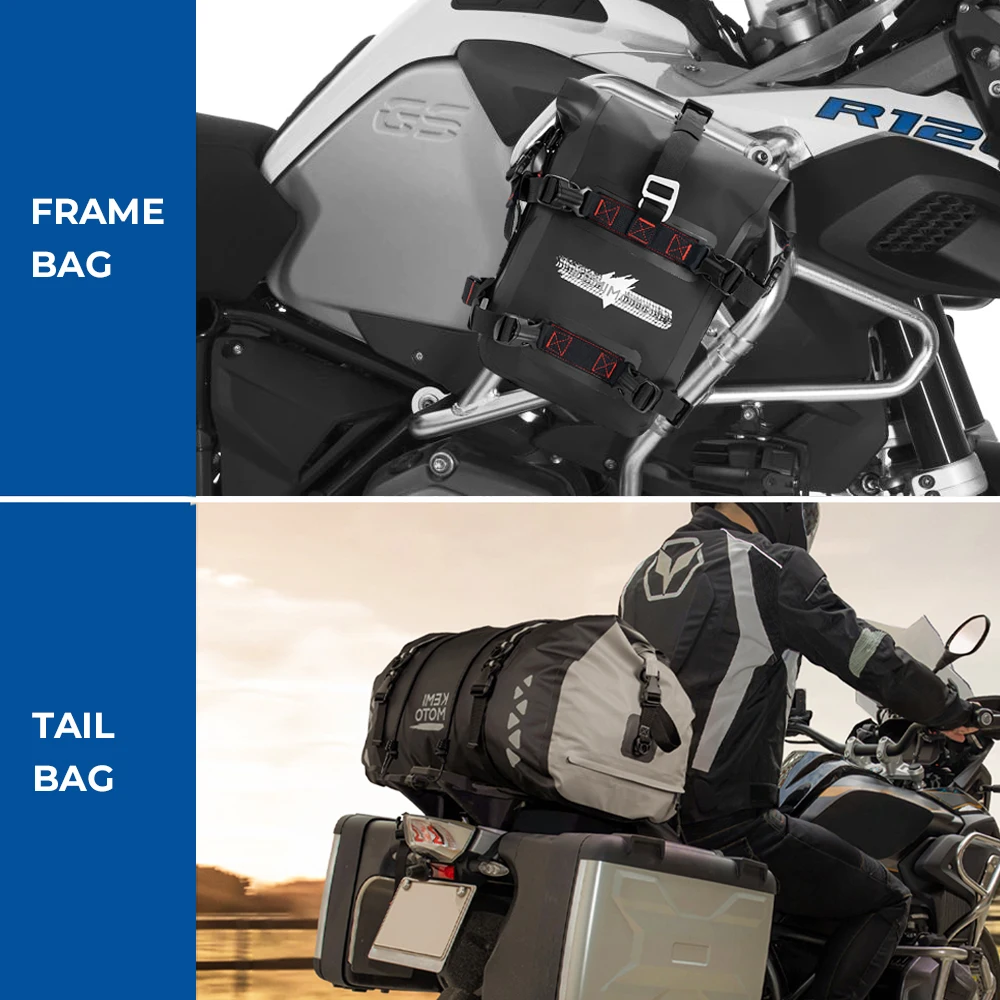 KEMIMOTO Borsa da moto Borse da coda in PVC impermeabile Borsone da coda riflettente Borsa da sella per bagagli asciutti Borsa da esterno per BMW per Yamaha