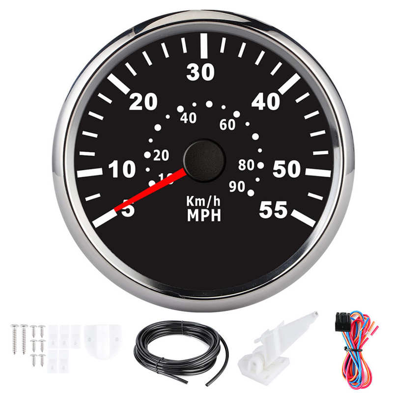 85mm Marine Boat Speedometer Pulse Barometric Pressure Meter Gauge Signal 0-55MPH 0-90 KM / H for 12V/24V Boats