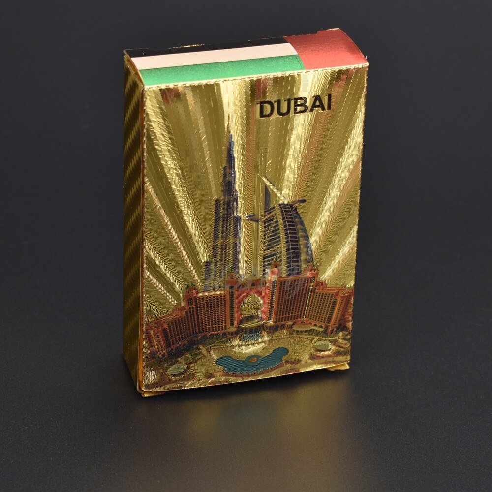 Dubai arkitektur guldfolie guld spillekort pokerspil vandtætte kort til ven souvenir: Lysegrøn