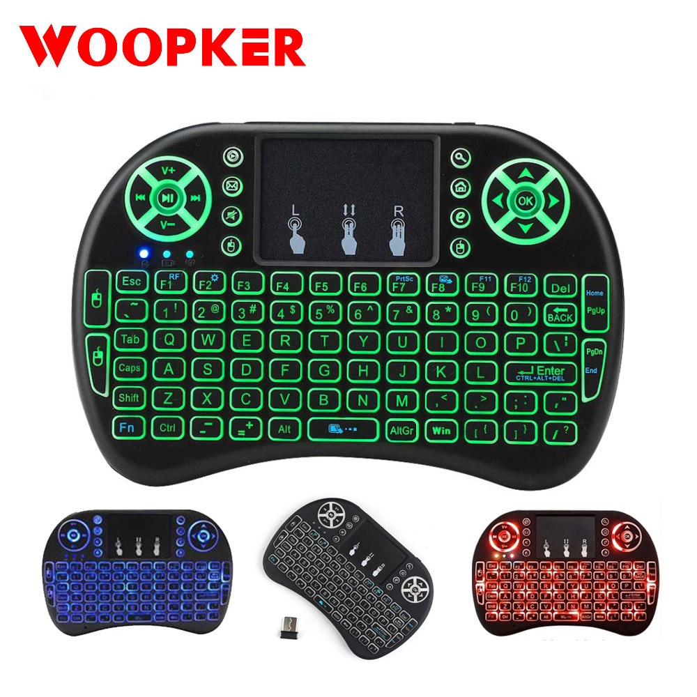 Mini Teclado retroiluminado i8 Air Mouse, Touchpad 2,4G alimentado por batería AAA para Android TV BOX PC, mando a distancia inalámbrico