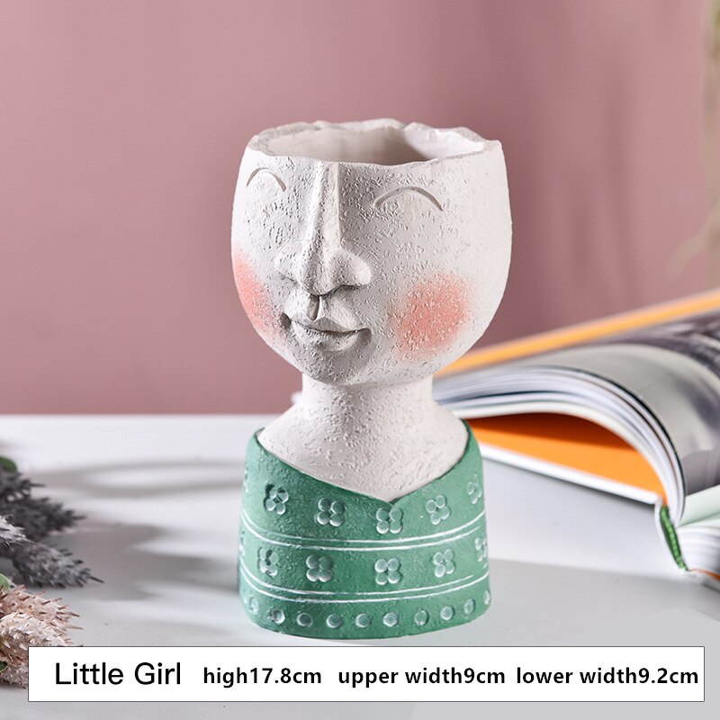 Humanoid keramik urtepotte karakter siddende stilling skulptur vase desktop blomsterarrangement container sukkulenter plantepotte: Pige a