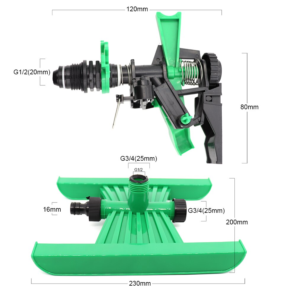 Rociador de cabeza de impacto de plástico Columpio de jardín Gyration boquilla de manguera de césped ajustable 0 ° - 360 ° patrón, 25 ' - 41' distancia de pulverización