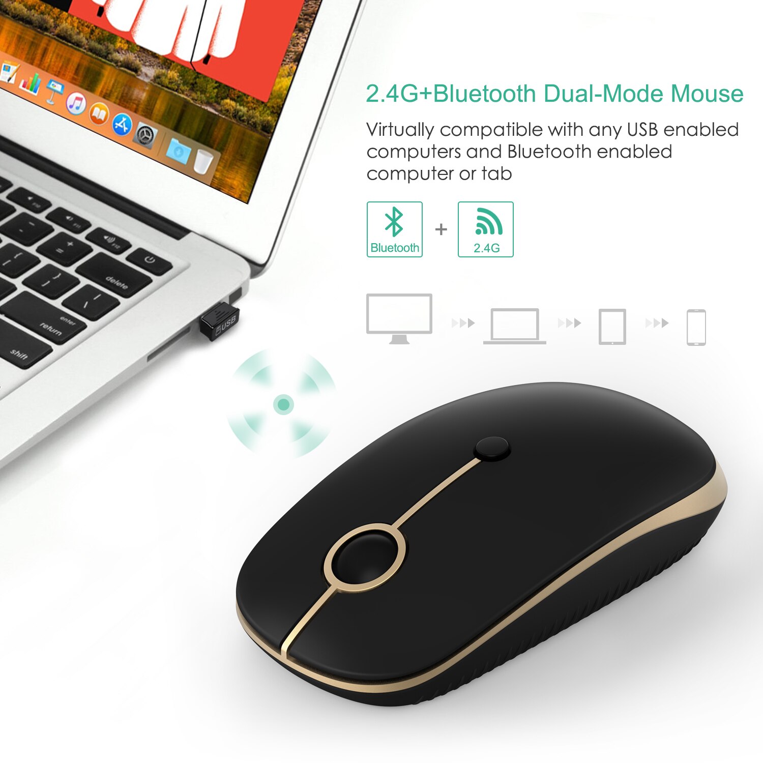 Jelly Comb Bluetooth 4.0 Mouse Slim Dual Mode 2.4GHz Wireless Bluetooth Mouse for Laptop MacBook PC Computer