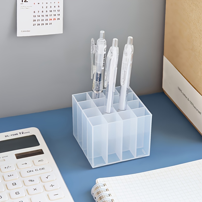1pc Transparent Plastic Pen Holder for Desk Office Pencil Organizer