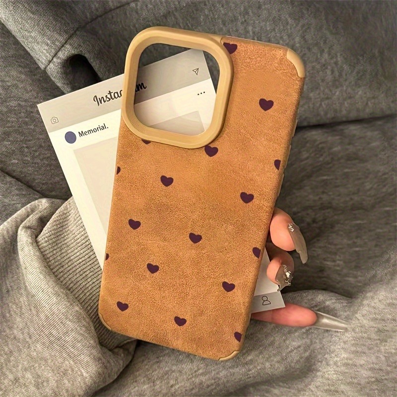 Zamszowe etui na telefon Small Heart Suede High Value Fashion do iPhone 16 15 14 13 12 11 Pro Max Plus XS X XR Wstrząsoodporna matowa osłona zderzaka