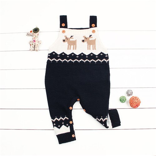Pelele navideño para bebé, niño y niña, Pelele de manga larga para bebé, Pelele de dibujos animados para primer bebé, ropa de lana de algodón tejida para Navidad: Azul / 18 meses