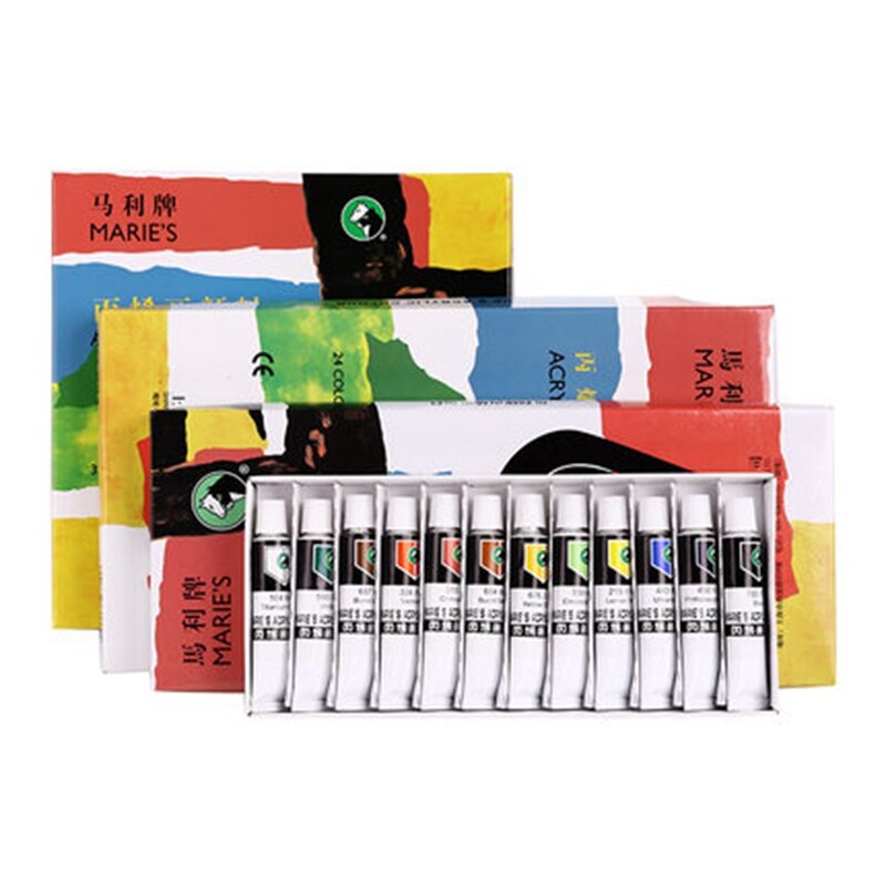 Marie-Juego de pinturas acrílicas para principiantes, 12/18/24/36 colores, 12ml, pintados a mano, para pared/Piedra/guijarro/textil/camiseta/pigmento para zapatos DIY